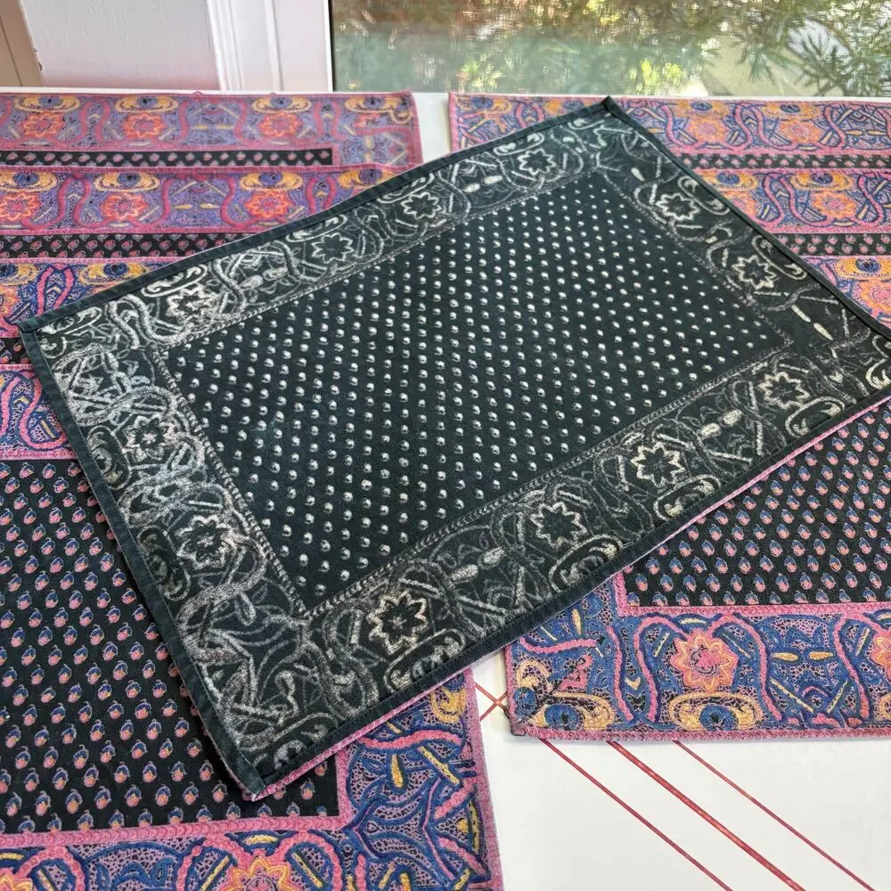 Vintage 8 Placemats 8 Napkins Purple Paisley Cotton Table Linens